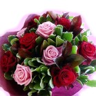 A Presentation bunch of 12 or 20 red and pink roses in matching gift wrap - Click to enlarge